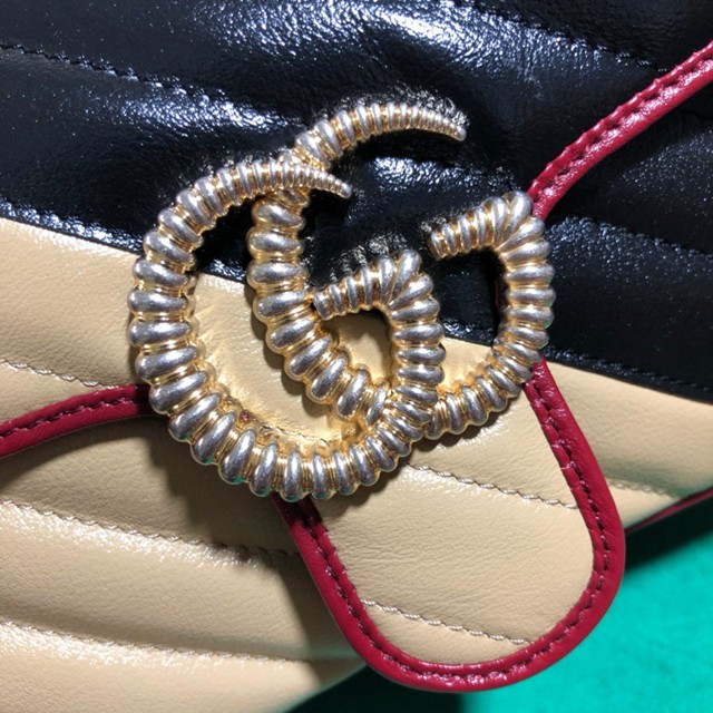 Gucci經典款女包 446744 古馳GG Marmont系列鏈條包 Gucci克杏紅拼色牛皮單肩斜挎女包  gqy2962